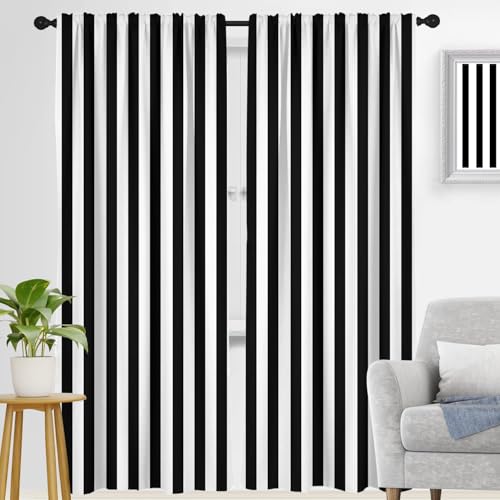 "zokyer Black and White Window Curtain Striped Simple Trendy Neutral Art Boys Men Teen Farmhouse Gothic Modern Retro Rustic 52"" W x 84"" L Curtains for Bedroom Living Room 2 Panels Rod Pocket Drapes"