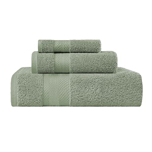 Superior Turkish Cotton 3-Piece Towel Set, Assorted Towels for Home, Bathroom Essentials, Bath, Hand, and Face Towel, Soft Plush Hotel Quality, Guest Bath, Shower, Thick, Apartment, Dorm, Olive Green
