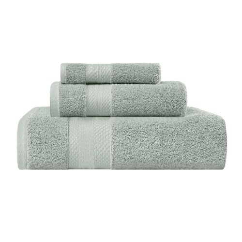 Superior Turkish Cotton 3-Piece Towel Set, Assorted Towels for Home, Bathroom Essentials, Bath, Hand, and Face Towel, Soft Plush Hotel Quality, Guest Bath, Shower, Thick, Apartment, Dorm, Olive Green