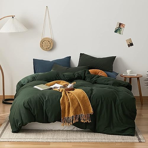 AMWAN Duvet Cover Set, Full Size, Jersey Knit Cotton, Olive Green, 3 Pieces, Zipper Closure, 500 Thread Count, Fade Resistant, Hypoallergenic