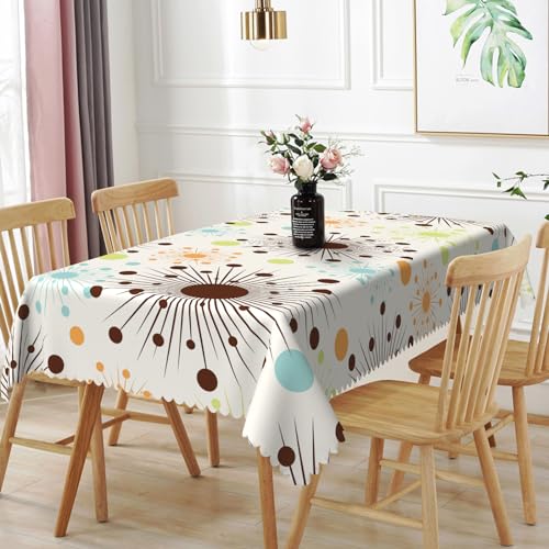 TTQYFNM 60x120inches Mid Century Tablecloth Retro Abstract Geometric Pattern Space 1950S 1960S Atomic Stars Modern Table Cloth Spill Proof Oil Proof Table Cover for Kitchen Dining Room Home Decor