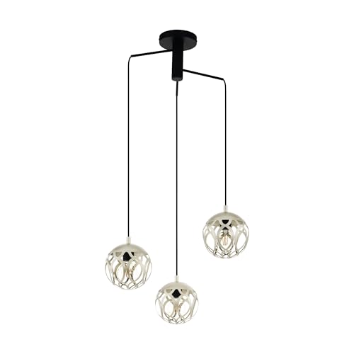 EGLO Mirtazza Pendant Light, 3-Bulb Vintage Country House Style, Steel Pendant Light in Champagne, Black, Dining Table Lamp, Living Room Lamp, Hanging with E27 Socket, Diameter 59 cm