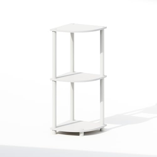 Furinno TURN-N-TUBE Corner Shelf, 3-Tier Corner Bookshelf, Display Storage Shelves with Open Shelves, for Organization and Storage, Living Room, Home Office, Garage, White