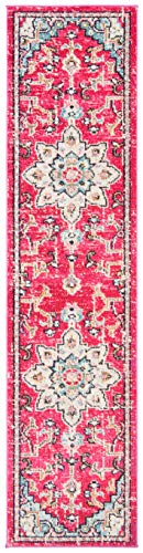 Safavieh Distressed Rug for Living Room Dining Room Bedroom - Madison Collection Short Pile Fuchsia and Blue 30 x 72 Inch