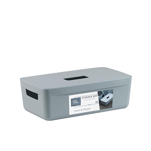 IDEA HOME FLEXISTORE Storage Box 5L ??? Durable Organizer with Lid and Handles ??? Unbreakable Plastic ??? Denim Blue Storage Container for Home and Office
