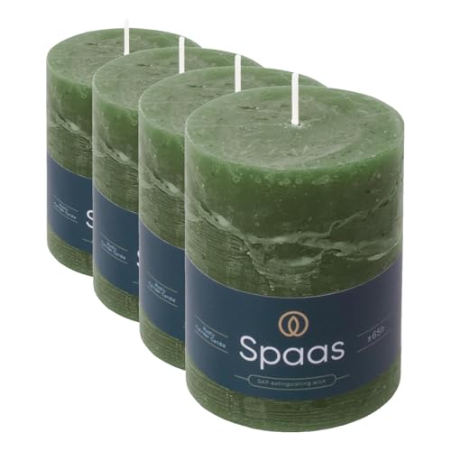 Spaas Rustic Pillar Candle 80/110 mm 65h, Dark Green (Pack of 4)