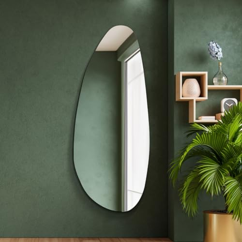 "MirrorOutlet The Lacuna - Large Frameless Pond Wall Mirror 63"" X 26"" (160cm X 67cm) Silver Mirror Glass On A Black Backing."