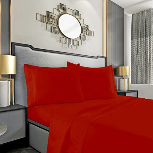 Mocassi Queen Sheet Set - Luxury Hotel 1800 Premier Bedding Sheets & Pillowcases - Ultra Soft Breathable & Cooling Bed Sheets - Deep Pocket - Wrinkle Resistant - 4 Piece Set - Queen, Red