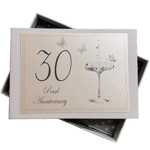 WHITE COTTON CARDS 30th Pearl Anniversary, Mini Photo Album, Champagne Glasses,White,12.5x17.5x2.5 cm