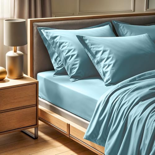 Premium Ranforce Super King Fitted Sheet, Petrol Blue, 180 x 200 + 30 cm, 100% Cotton, 145 Thread Count, Machine Washable at 30°C, Soft and Durable