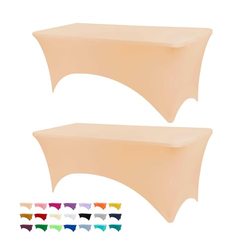 BDDC Table Covers 6 Foot Tables - 2 Pack Spandex Table Covers 6ft Champagne Table Clothes for 6 Foot Rectangle Tables Tablecloths for Parties Banquet and Festival