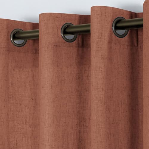 KOUFALL 52x108 Inch Length Bronze Grommet Linen Blend Sheer Curtains for Living Room Terracotta