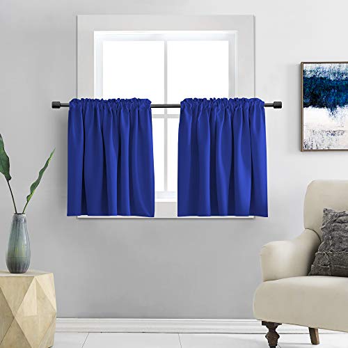DONREN Small Curtains for Bathroom - Room Darkening Thermal Insulated Tiers for Cafe with Rod Pocket (42 by 24 Inches Long,2 Panels,Royal Blue)