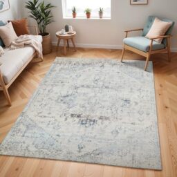 Livabliss Lya Tampa Vintage Carpet 140x200 cm, Living Room & Bedroom, Scandi Neutral, Traditional Boho Pattern, Easy Care Pile, Blue Cream