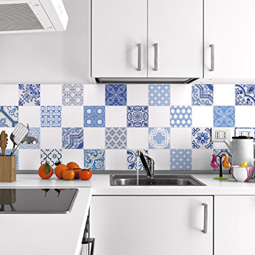 Ambiance Sticker Self-Adhesive Decorative Wall Decal Cement Tile for Bathroom and Kitchen Ornements V??nitien - Pack of 24 Stickers of 10 x 10 cm