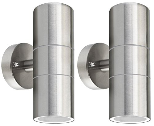 Long Life Lamp Company 2 X Modern Stainless Steel Up Down Double Wall Spot Light IP65 Outdoor Use ZLC03P2 Bulb not Included