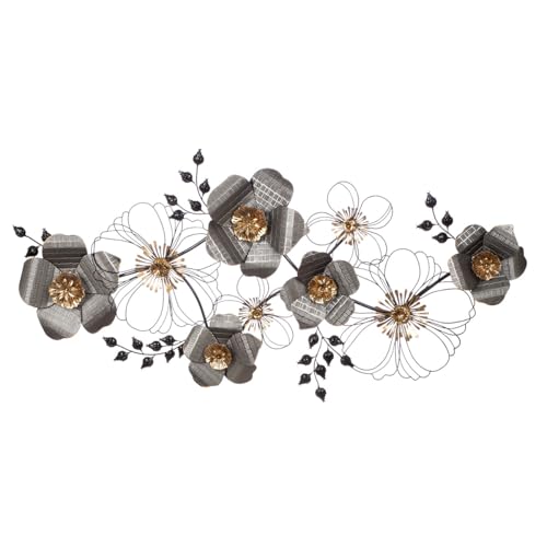 Casablanca Wall Relief Blossom Metal Anthracite/Gold/Black Glossy 71 x 135 cm Wall Decoration Art Decoration Home Accessory