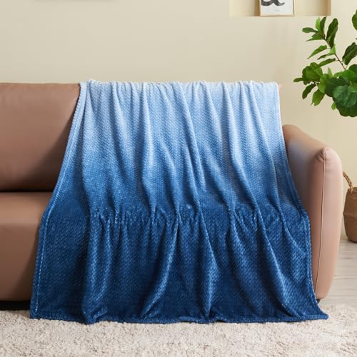 "NEWCOSPLAY Super Soft Throw Blanket Ombre Blue Premium Silky Flannel Fleece Leaves Pattern Lightweight Bed Blanket All Season Use (Ombre Blue, Throw(50""x60""))"