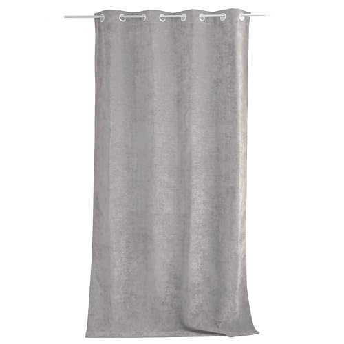 ED ENJOY HOME Thermal Blackout Curtain with Eyelets, Light Grey, 140 x 260 cm, 100% Polyester, Velour, Fleece Lining, Velvet Collection