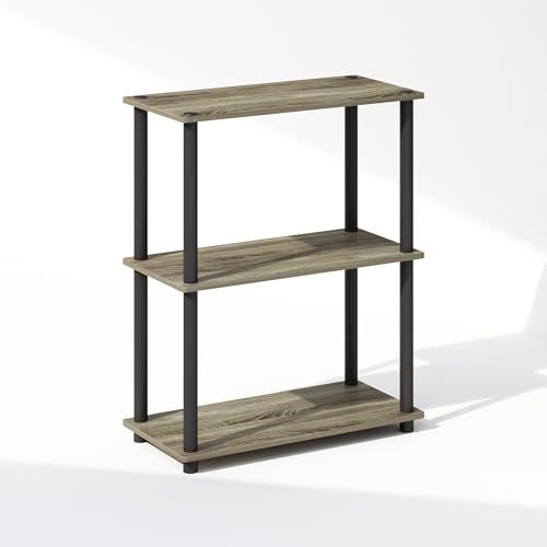 Furinno TURN-N-TUBE Book Shelf, 3-Tier Bookshelf, Bookcase with Multipurpose Compact Display Rack, 11.6 x 23.6 x 29.6, for Living Room, Bedroom, Home Office, French Oak/Black