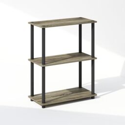 Furinno TURN-N-TUBE Book Shelf, 3-Tier Bookshelf, Bookcase with Multipurpose Compact Display Rack, 11.6 x 23.6 x 29.6, for Living Room, Bedroom, Home Office, French Oak/Black