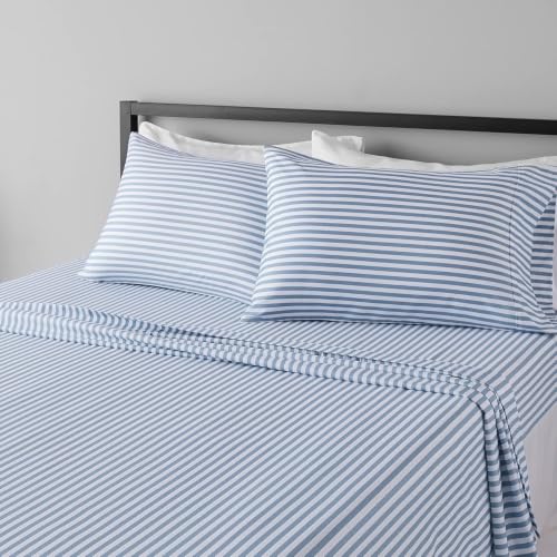 Sonvie 2 Pack Striped King Size Fitted Sheets Blue, 30 cm Extra Deep Fit