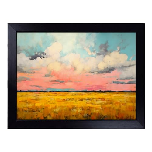 Lap Tray with Bean Bag Cushion, Cloudy Sky Colour Field - Handmade in the UK, Raised Wooden Edge, Padded Cushion, Heat-Resistant Wipe-Clean Surface, for Meals, Laptops and Crafts