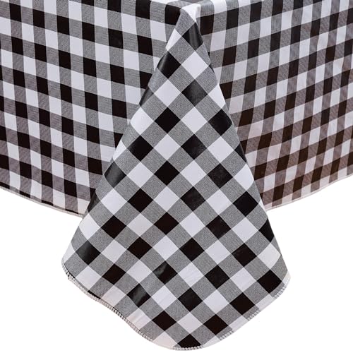 Heavy Duty Vinyl Tablecloth with Flannel Backing Waterproof Oil-Proof Plastic Table Cloth Stain-Resistant Wipeable Rectangle or Square Table Cover for Indoor and Outdoor (Black Checkered, 60x84 Inch)