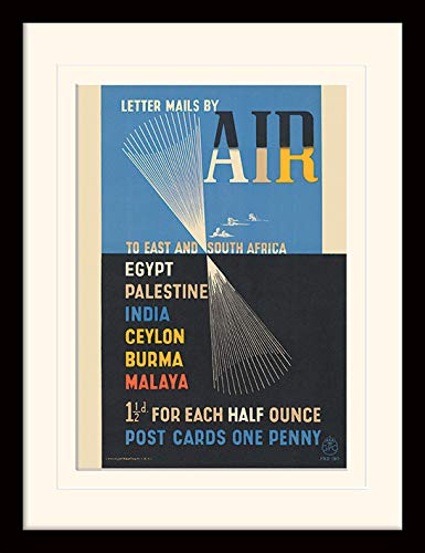 Postal Museum (Letter Mails by Air by Edward McKnight Kauffer 1938) Mounted & Framed 30 x 40cm Print
