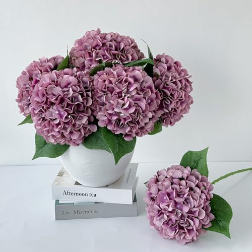 "ZYTUYO 5 Pcs Light Purple Silk Hydrangeas Artificial Flower - 20"" Faux Boho Dried Touch for Fall Home Decor, Kitchen, Living Room, Porch Wreath, Xmas, Wedding Flower Arrangement"