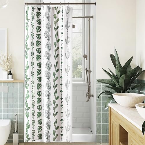 Lino Rosa Dark Green Watercolor Plant Leaves Shower Curtain for Bathroom Water Repellent Fabric Drapes with Hooks Sets 36x72 Inch