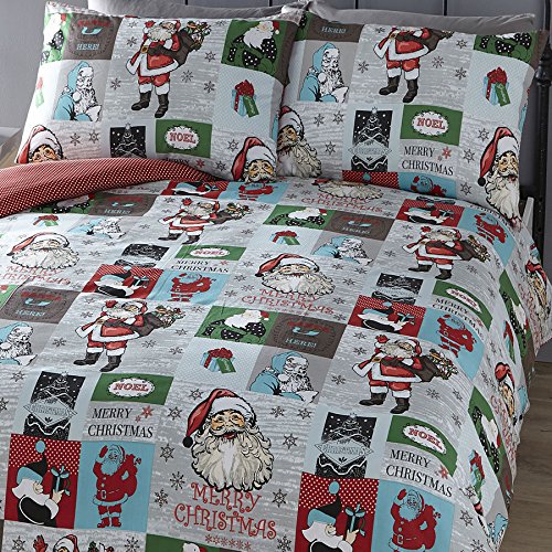 Santa Block Christmas Duvet Cover and 2 Pillowcase Set, Multi-Colour, Double