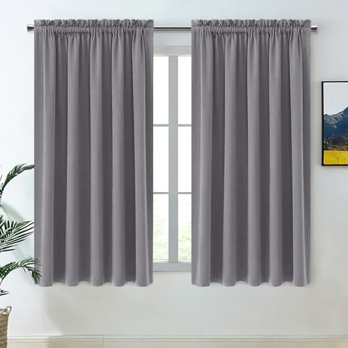 DWCN Blackout Curtains for Bedroom ??? Rod Pocket Thermal Insulated Noise Reducing Noise Reducing Drapes for Living Room, W 60 x L 63 Inch, 2 Panels, Grey