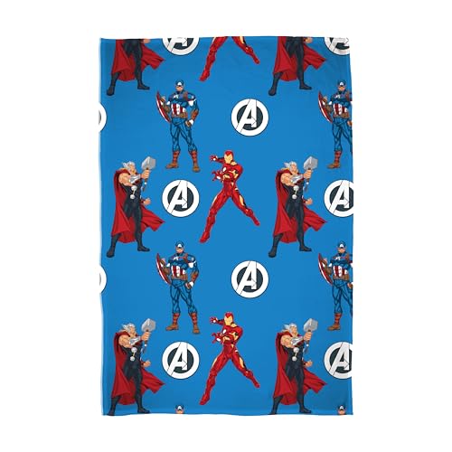 Disney Marvel Avengers Officially Licensed Sherpa Backed Fleece Blanket, Super Soft Warm Blanket - Blue Design - Perfect for Home, Bedroom, Sleepovers and Camping 100 x 150 cm