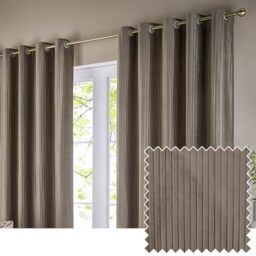 Paoletti Corinthian Velvet Eyelet Curtain Pair - Taupe - 117x183cm