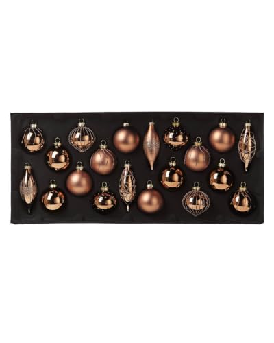 Mocha Glass Christmas Baubles Set of 20, Shiny Matt Glitter Ornaments