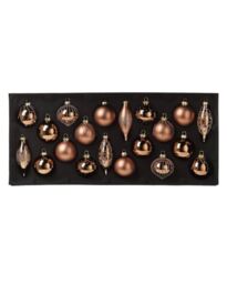 Mocha Glass Christmas Baubles Set of 20, Shiny Matt Glitter Ornaments