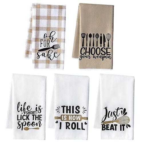 R HORSE 5Pcs Funny Kitchen Dish Towel Set Absorbent Quick Dry Cloth Dish Tea Towels Reusable Bar Hand Dishcloths Decor for Bathroom Kitchen Home Supplies