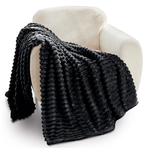 GC GAVENO CAVAILIA Fleece Throw Blanket - Soft Fluffy Throws For Sofas, Bed, Settee, Couch - Extra Warm Large Blanket Throw - Easycare, Anti Allergic - Double 150x200 Cm - Black