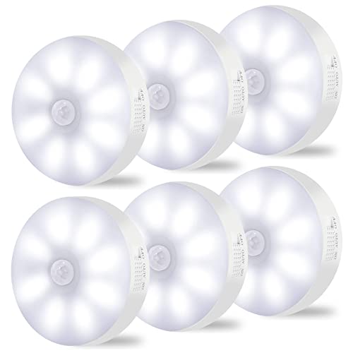 Motion Sensor Lights Indoor Rechargeable Wireless Wall Light LED Stair Night Lights Lamps with Auto/On/Off for Stairs Living Room Bathroom Corridors Closet Kitchen Under Cabinets (6000K, 6 Pack )