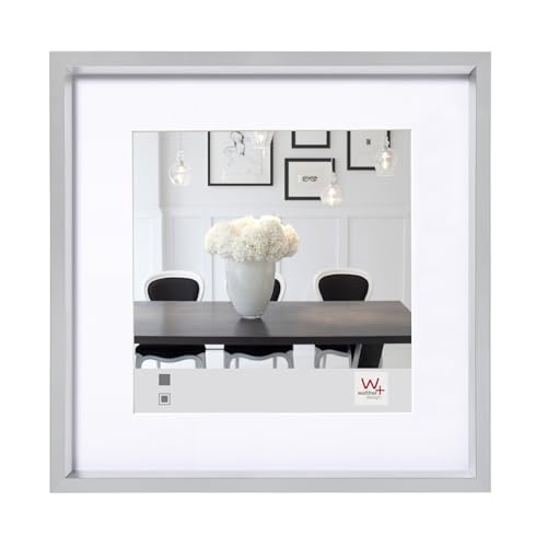 walther design Picture Frame Silver 30 x 30 cm with PassepArtout, Steel Style Plastic Frame ES330S
