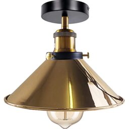 Vintage Metal Semi Flush Mount E27 Base Holder French Gold Cone Shade