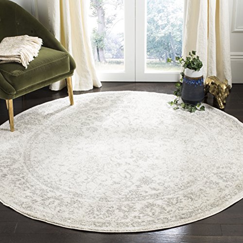 Safavieh Distressed Rug for Living Room, Dining Room, Bedroom - Adirondack Collection, Short Pile, in Ivory and Silver, 120 X 120 cm