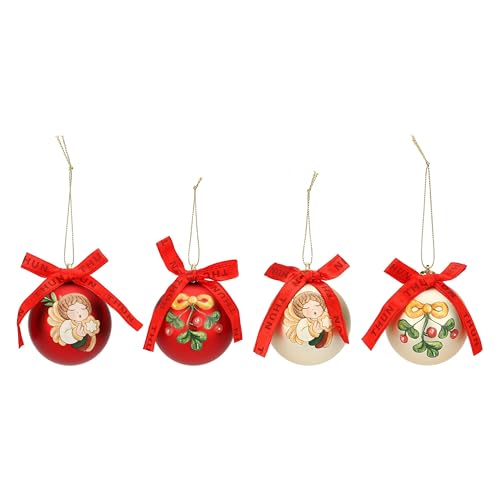THUN, Set of 4 Christmas Baubles, Red and Gold Polyester, Small Version, Christmas Collection, 6 cm Diameter