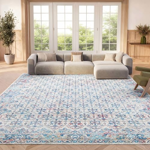 SAFAVIEH Traditional Rug for Living Room, Dining Room, Bedroom - Brentwood Collection, Short Pile, in Ivory and Blue, 183 X 274 cm
