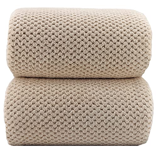 YTYC Towels,39x78 Inch 2 Piece Oversize Bath Sheets Premium Bath Towel Sets for Bathroom Ultra Soft Highly Absorbent Hotel Quality Extra Large Microfiber Coral Shower Towels 80% Polyester (Beige, 2)