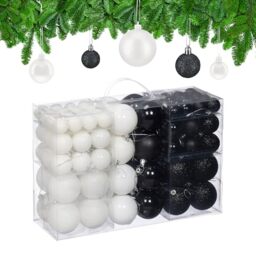 Relaxdays Christmas Baubles, Set of 100, Tree Ornaments, 3, 4 & 6 cm, Decorations, Glittery, Matte & Shiny, Black/White