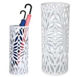 BAKAJI 8.05053E+12 Umbrella Stand Iron Design White Drip Tray and Hooks Dimensions 49 x 19.5 cm, Metal, Unique