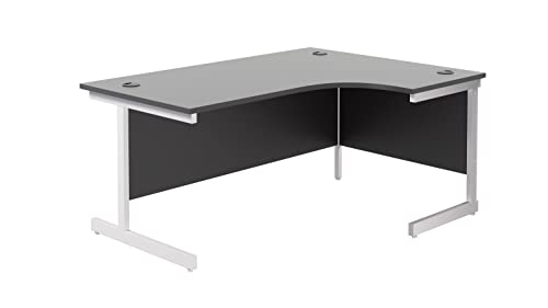 Office Hippo Heavy Duty Office Desk, Right Corner Desk, Strong & Reliable Workstation, Office Table With Integrated Cable Ports, PC Desk For Office or Home - Black Top / White Frame
