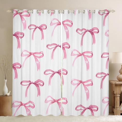 Feelyou Bow 30%-50% Room Darkening Blackout Curtain Boys Girls (2 Panels, 42 x 63 Inch) Cute Bowknot Curtains for Bedroom Living Room Pink Girls Bow Blackout Curtains Kawaii Bow Window Treatments